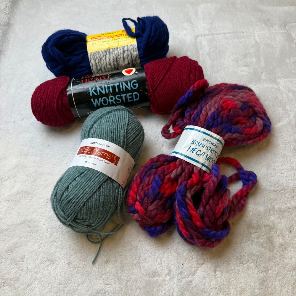 Mixed Wool Yarn Lot Euroyarns Valley Yarns Red Heart Bernat Blue Red Green Pink